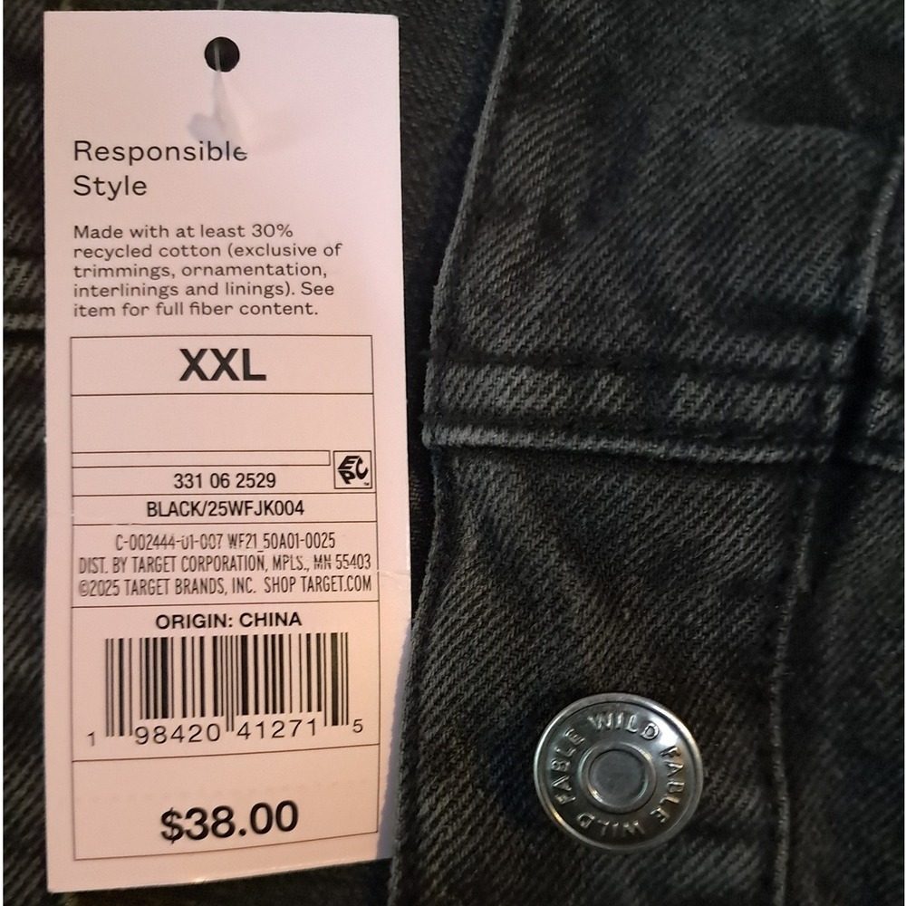 Wild Fable XXL Black Hooded Denim Jacket NWT - Picture 6 of 6